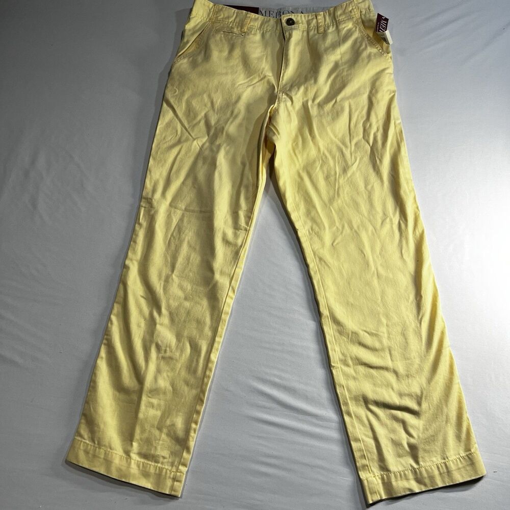 Merona Men's 33x30 Sweet Corn Yellow Washed Chino Khaki Pants Flat Front NWT NEW